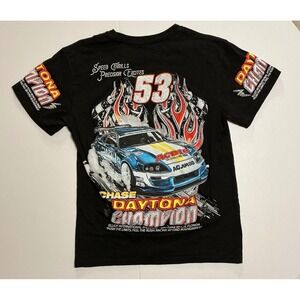 Y2K Savage Crew Nascar Racing AOP Flame Sleeve Hits T-Shirt Blk Mens L (fits S)